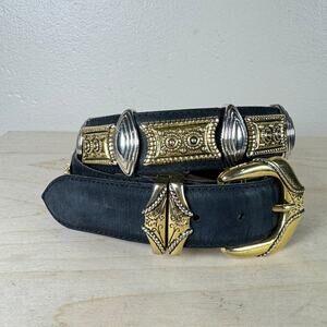 Nanni Vtg Women’s Belt Concho Black Leather 80s Made in Italy Avant Garde Glam
